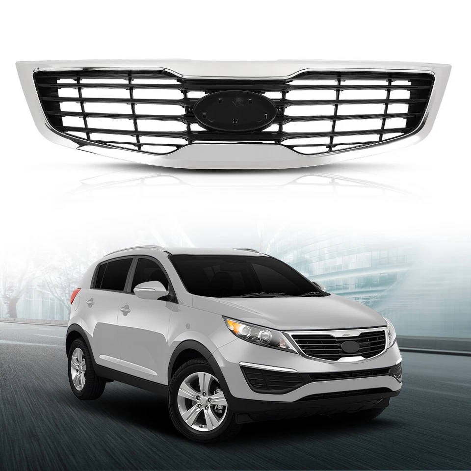 Fit For 2011-2012 Kia Sportage Front Bumper Upper Grille Black Chrome KI1200147 Foto 1 de 4