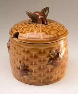 Portuguese Secla Pottery Majolica Lidded Honey Preserve Jar, European Vintage - Picture 1 of 9