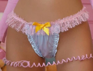Bikini de cuerda de lolita con volantes azul bebé 30-40" S - Imagen 1 de 5