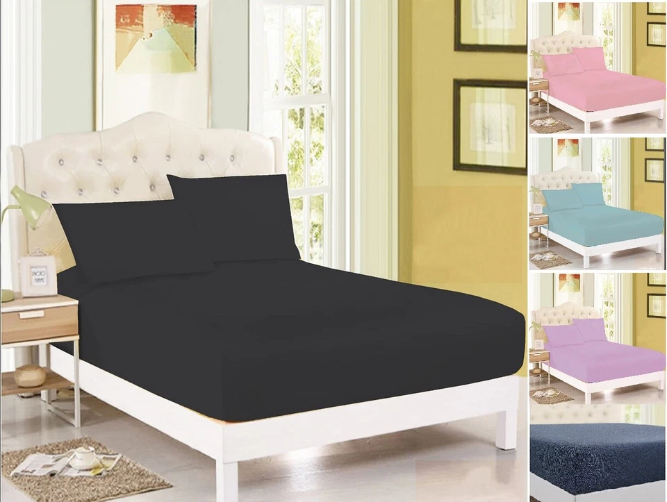 Extra Deep 30cm JERSEY 100% Cotton Fitted Sheet Luxury Beddings mattress protect