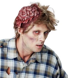 Adult Men No Brainer Half Halloween Mask With Hair Undead Zombie Costume Match - Picture 1 of 2
