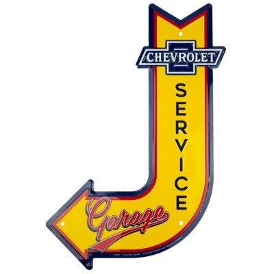 HANGTIME CHEVROLET SERVICE GARAGE J ARROW METAL EMBOSSED SIGN 11.5" X 17.5" LOGO MANCAVE