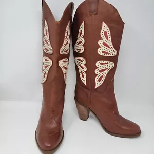 Jessica Simpson Caralee Womens Western Cowboy Leather Boot 9.5m Brown - Picture 1 of 16