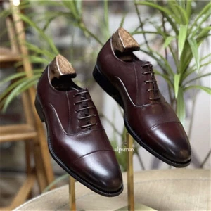 Zapatos Oxford de cuero real con cordones de negocios formales de fiesta para hombre novio boda - Imagen 1 de 26