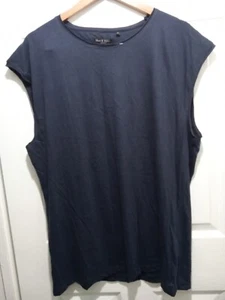Brave Soul Men Navy Blue Tank Top/Vest Size M with Frayed Sleeve & Neck Edges - Picture 1 of 10