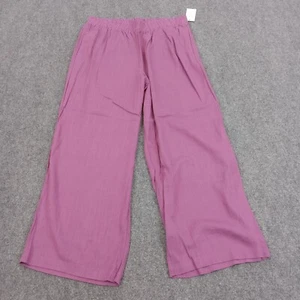 Eloquii Pants Women Size 18 Purple Linen Pull On Elastic Waist Straight Wide Leg - Picture 1 of 9
