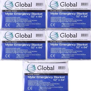 5 Pack Emergency Blankets Thermal Mylar Survival Safety Insulating Heat 54"x 82" - Picture 1 of 11