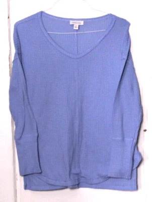 CAMISETA VINTAGE AMÉRICA feminina tamanho M textura waffle azul claro manga longa - Imagem 1 de 4