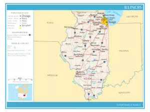 Mappa Stato dell'Illinois Stati Uniti d'America stampa fisica politica - Foto 1 di 2