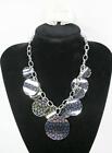Black & Silver Tone Disk Necklace & Earring Set Fashion Costume Jewelry Jxe1 New