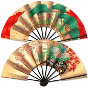 Ventilador plegable de bambú japonés oro Kyoto Sensu chiku bai Japón - Imagen 1 de 4