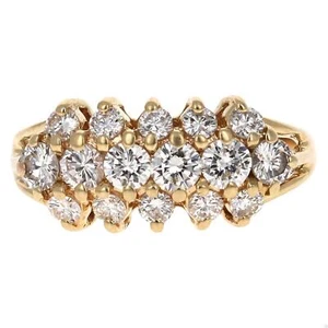 1.01 Carat Round Cut Diamond Yellow Gold Cluster Ring - Picture 1 of 6