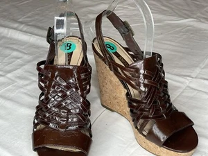 Enzo Angiolini Cork Wedge Sandal Brown Leather 8 - Picture 1 of 6