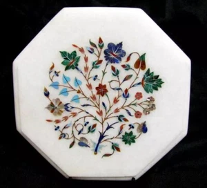 Handmade 12" Marble Table Top Corner Decor Inlay with Semi-Precious Stones Table - Picture 1 of 3