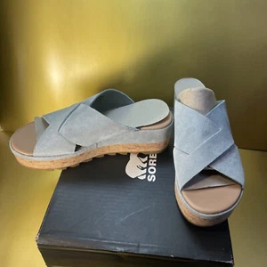 Sorel Cameron flache Pantoletten Plateau Sandalen hellblau Slipper Damen 9 - Bild 1 von 6