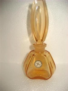 Vtg Peach Lead Crystal Perfume Bottle K Label W Germany Tall Stopper Art Deco 5" - Picture 1 of 12