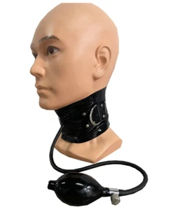 Black Latex Neck Corset Collar Hood Inflate Inflatable neck corset Back Zip - Picture 1 of 4
