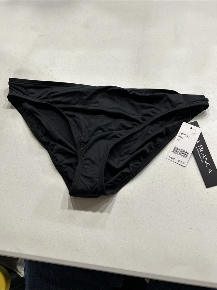 La Blanca Black Island Goddess Solid Hipster Bikini Swim Bottom US 14