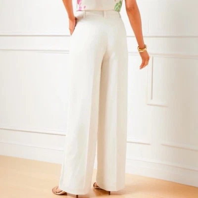 Calça Talbots Feminina 12P Heritage Perna Larga Lã Cintura Alta Marfim Creme Elástico Novo com etiquetas - Imagem 1 de 4