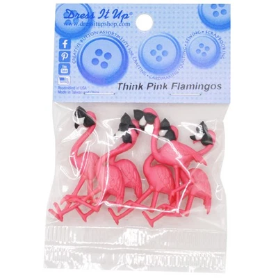 6 Pack - Dress It Up Embellishments-Think Pink Flamingos - DIUBTN3-10407 - Image 1 of 3