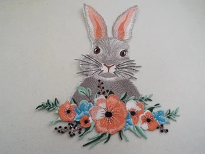 Easter Bunny Rabbit  7-1/2" Embroidered Iron On Patch - Picture 1 of 1