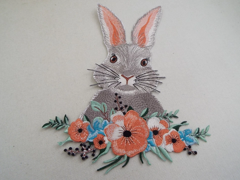 Easter Bunny Rabbit  7-1/2" Embroidered Iron On Patch - Image 1 of 1
