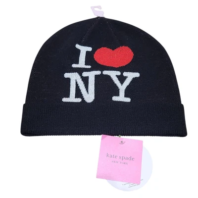NWT Kate Spade I Love New York Beanie Hat One Size Knit Designer Graphic Logo - Image 1 of 4