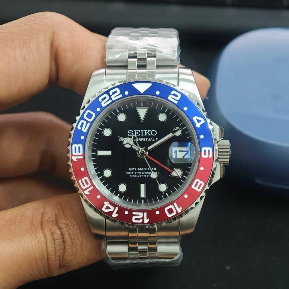 NEW Sieko Custom MOD GMT “Pepsi” Blue and  Red NH35 Movement MINT - Image 1 of 2