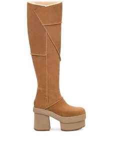Stivali sopra il ginocchio donna scamosciati castagno platform Xtra nuovi UGG New Heights taglia 8,5 - Foto 1 di 9