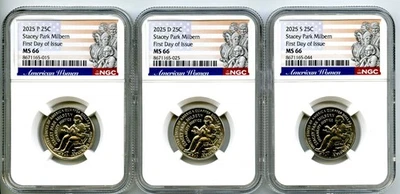2025 P D S STACY PARK MILBERN QUARTER SET NGC MS66 FIRST DAY OF ISSUE - Image 1 of 2