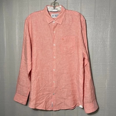 Penguin Munsingwear Rojo Rosa Abotonado Para Hombre Camisa Grande Informal Vestido Lino Foto 1 de 4