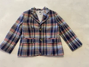 Janie And Jack Linen Cotton Two Button Plaid Blazer Boys Size 3 - Picture 1 of 8