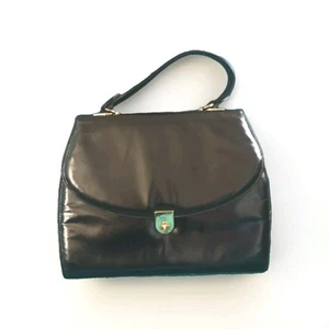 Vintage Charles Jourdan Patent Leather Structured Handbag Black Large - Picture 1 of 13