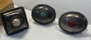 LOT OF 3 Two's Company Silver Plated Napkin Rings 2"W With Stones Made in India - Picture 1 of 5