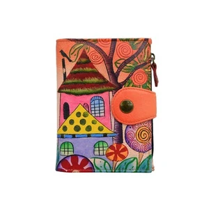 Women's Hand Painted Genuine Leather Ladies Wallet - Village Of Dreams - Picture 1 of 7