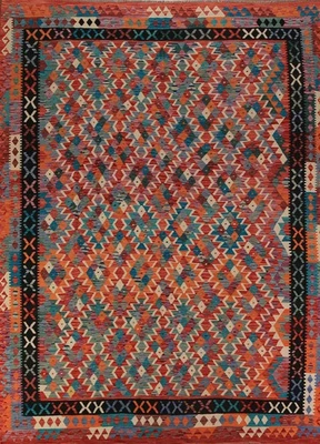 Alfombra de lana reversible de tejido plano tamaño habitación 9x11 Southwestern Kilim Foto 1 de 4