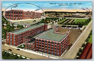 Owensboro Kentucky~Ken-Rad Radio Tube Lamp Bulbs Factory Birdseye~1940s Linen - Picture 1 of 2