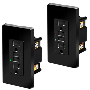 15 Amp GFCI Steckdose Erdschluss Stromkreis Unterbrecher TR mit Platte ETL schwarz 2 Stück - Bild 1 von 12