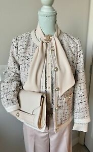NWT Ann Klein Beige Pink Tweed Blazer With Blouse Size S And Clutch
