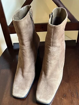 Nine & Company Heeled Boots Size 7 Tan Leather Suade Square Toe Calf Booties - Image 1 of 4