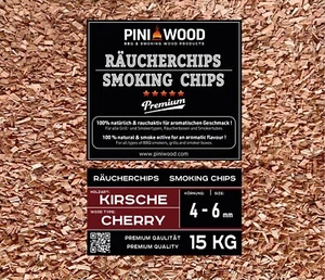 PINI 15 Kg Räucherchips Kirsche 4-6 mm Smoking Chips Räucherspäne - Bild 1 von 4