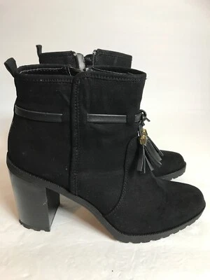 BOTÍN JACLYN SMITH MUJER TALLA 9 GAMUZA RUBÍ NEGRO DETALLE BORLA USADO EN EXCELENTE ESTADO Foto 1 de 4