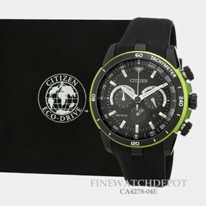 Authentic Citizen Eco-Drive Black and Green Case Polyurethane Watch CA4278-04E - Picture 1 of 1