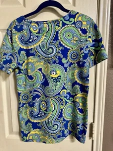 Talbots Gr. S Paisley Kurzarm Baumwollmischung Oberteil Grün Rundhals Freizeit - Bild 1 von 2
