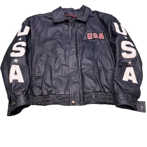 VINTAGE American Leather Herren USA Flagge Adler Jacke Bomber Biker Gr. L - Bild 1 von 10