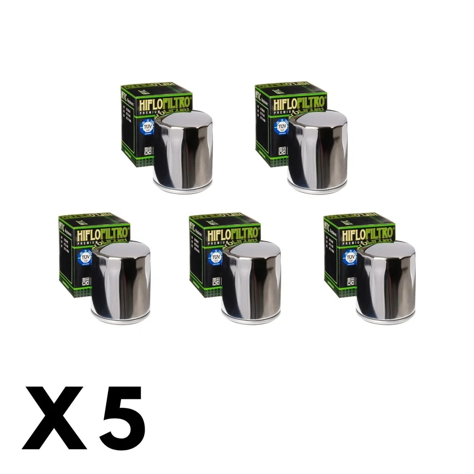 5 Pack Hiflo Chrome Oil Filter for Harley 1450 Fat Boy 88/FLSTF 2000-2006 - Image 1 of 1