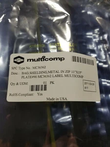 Multicomp ESD MC36362 - Antistatikbeutel, Schild (Metall-In), wiederverschließbar, 11"x15" - Bild 1 von 2