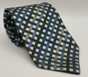 Joseph Turner Silk Tie Green Blue & Grey Embroidered Weave/Check Pattern - Picture 1 of 5