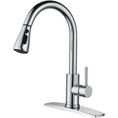 GIMILI Kitchen Sink Faucet Pull Down Single Handle Swivel Mixer Tap Chrome W/Deck Plate