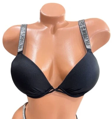 Victoria's Secret Bombshell-Bikinioberteil Glitzer VS-Logo Träger 2 Körbchen Größe 34C - Bild 1 von 2